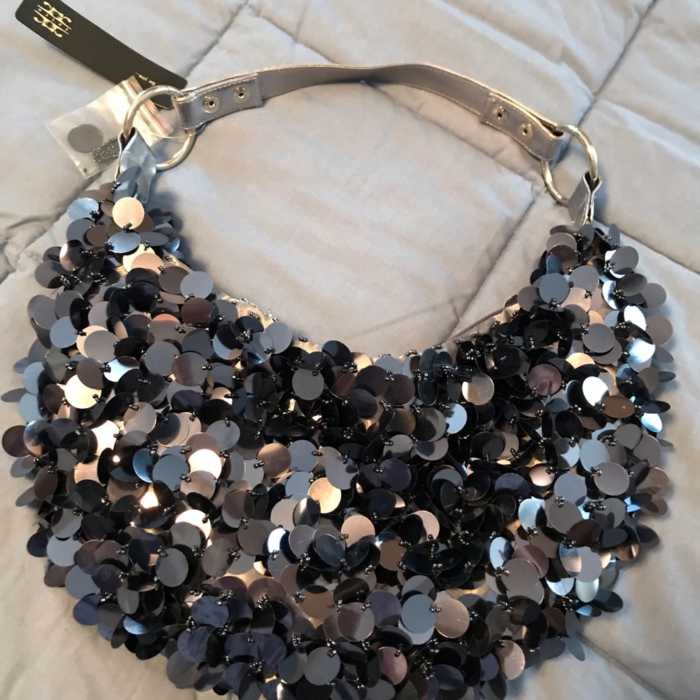 Silver large sequined and beaded purse
